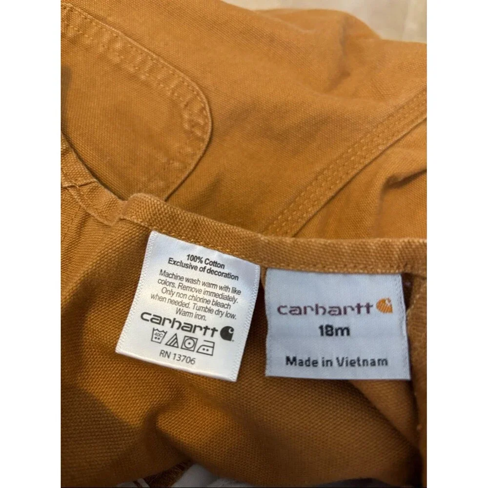 Carhartt Toddler Pants 18m Brown Overalls Canvas Logo Pockets Sleeveless Cotton